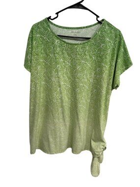 White Stag XL Green Leaf Print Rhinestone Side Tie Top Gardencore Whimsical